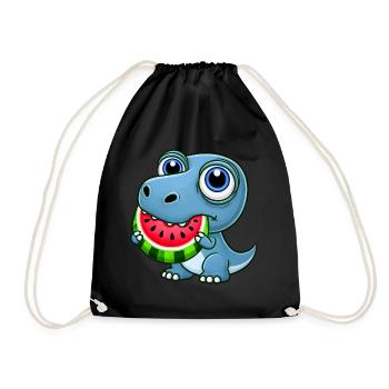 T-Rex Dinosaur with Melon Summer Cartoon - Drawstring Bag - black - Front