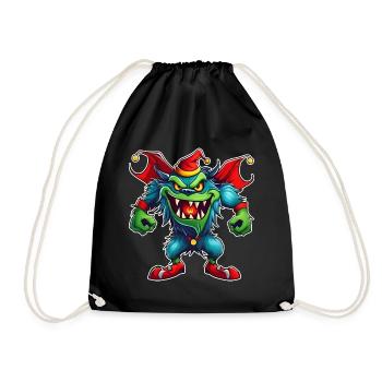 Ugly Christmas Monster with Santa Hat - Drawstring Bag - black - Front