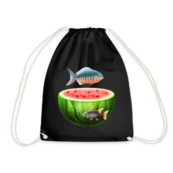 Watermelon aquarium with fish - Drawstring Bag - black - Front