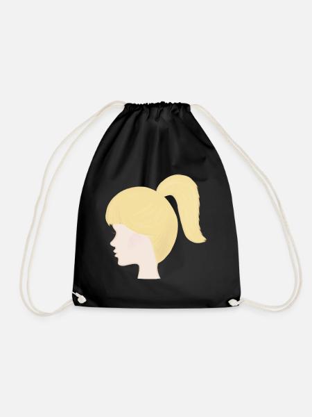 Blonde Ponytail Portrait Doll Toy Doll - Drawstring Bag - black