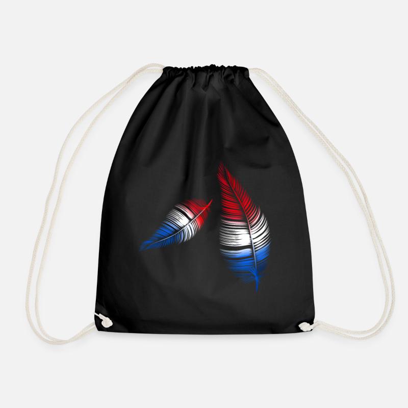 feathers red white blue - Drawstring Bag - black