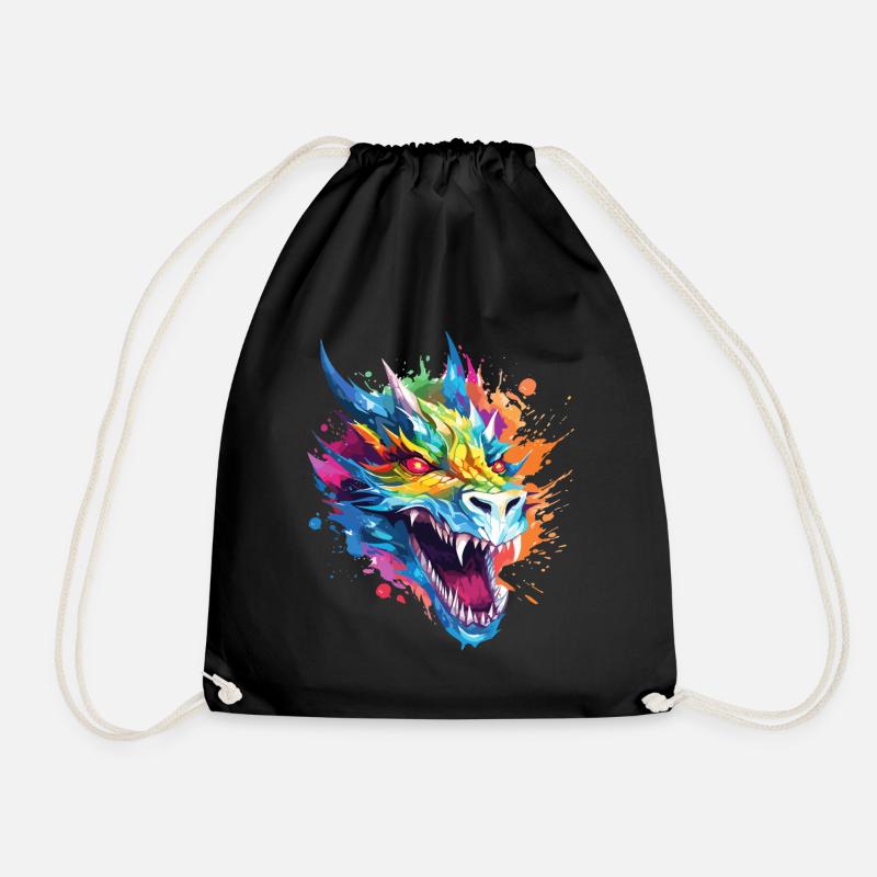 Dragon Fantasy Magic Mysticism Creature Animal Colorful - Drawstring Bag - black