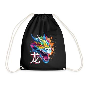 Dragon Chinese Fantasy Magic Mysticism Colorful - Drawstring Bag - black - Front