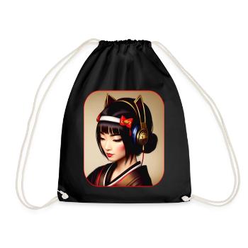 Modern geisha with headphones - Drawstring Bag - black - Front