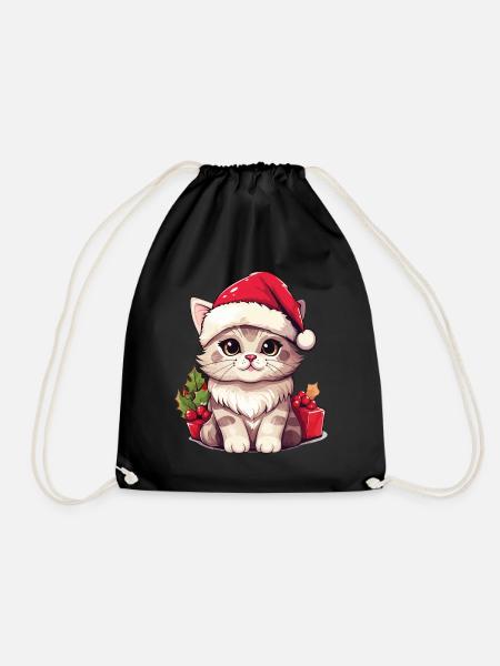 Katze Weihnachten Weihnachtskatze Süß Cartoon - Turnbeutel - Schwarz