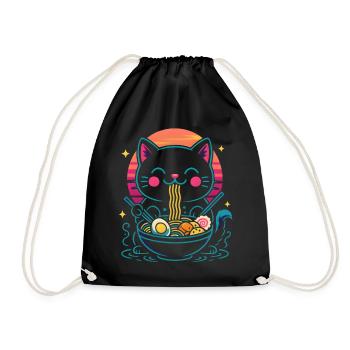 Kawaii Ramen Katze - Turnbeutel - Schwarz - Vorne