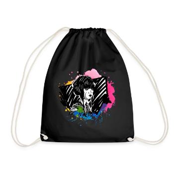 Hand drawn geisha with paint splatter - Drawstring Bag - black - Front