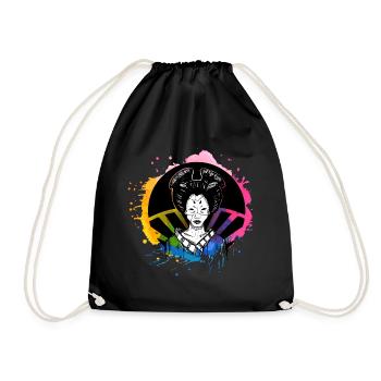 Hand drawn geisha with paint splatter - Drawstring Bag - black - Front