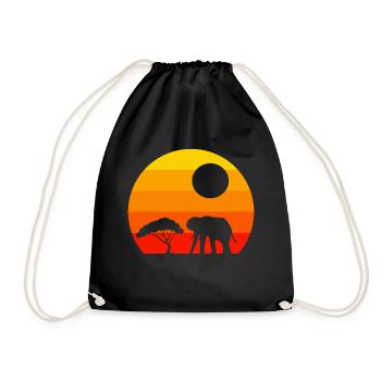 Sunset Africa Animal Gift Retro Elephant - Drawstring Bag - black - Front