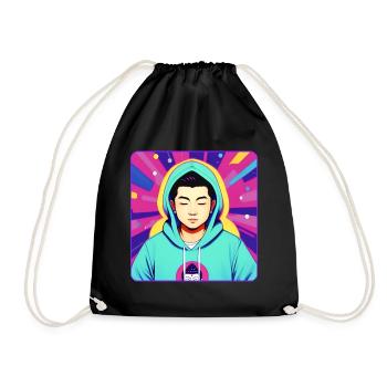 Cool colorful boy in hoodie in chakra colors - Drawstring Bag - black - Front