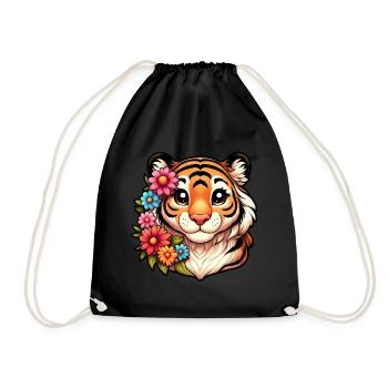 Tiger Weibchen mit Blumen - Turnbeutel - Schwarz - Vorne