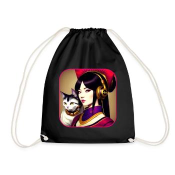 Mignon Anime Manga Fille avec des chats - Sac de sport léger - noir - Devant