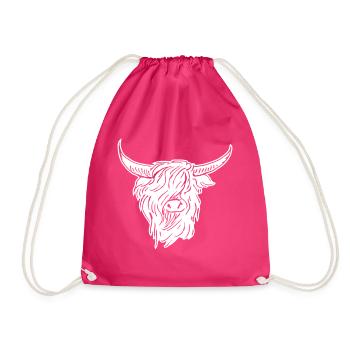 scottish highlander 02 white - Drawstring Bag - fuchsia - Front