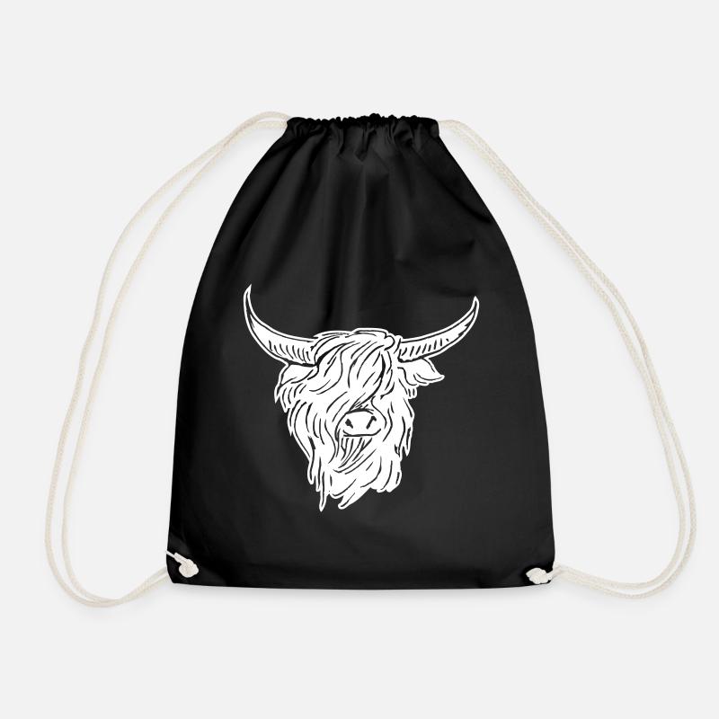 scottish highlander 02 white - Drawstring Bag - black