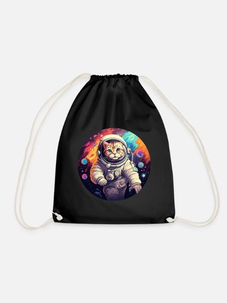 Cat Astronaut - Drawstring Bag - black