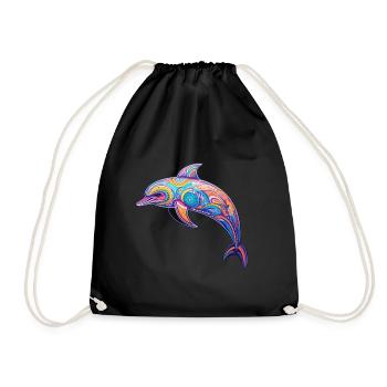 Dolphin - vivid colors - coral kaleidoscope - Drawstring Bag - black - Front