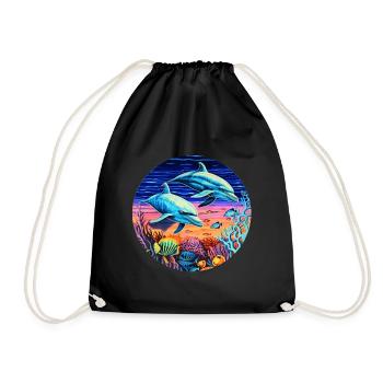 Dolphin - vivid colors - aquatic symphony - Drawstring Bag - black - Front
