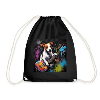 Jack Russell Terrier Guitarist Portrait - Drawstring Bag - black - Front
