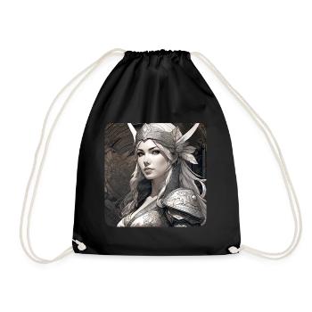 Fantasy Anime Girl Wikinger Germanen Mittelalter - Turnbeutel - Schwarz - Vorne