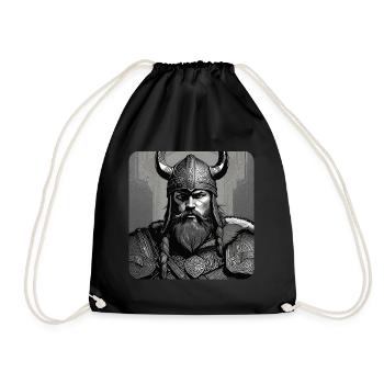 Proud Viking with Horns Helmet Germanic Berserker - Drawstring Bag - black - Front