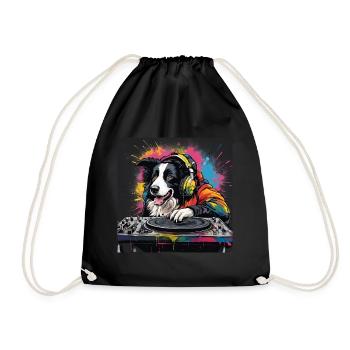 Border Collie Sheepdog DJ - Drawstring Bag - black - Front