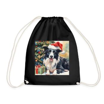 Border Collie Sheepdog Christmas Tree - Drawstring Bag - black - Front