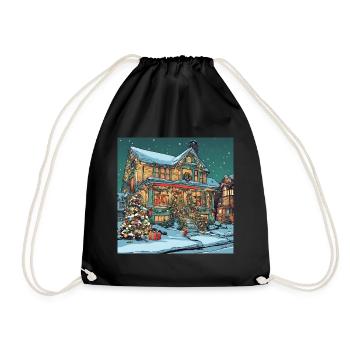 Christmas Decoration House - Drawstring Bag - black - Front