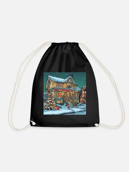 Christmas Decoration House - Drawstring Bag - black
