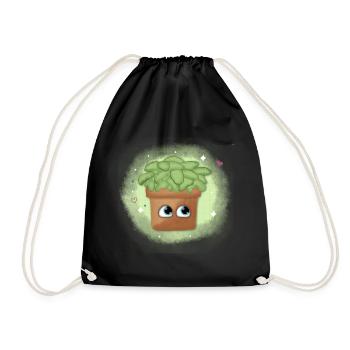 Succulent cartoon character design in green - Drawstring Bag - black - Front