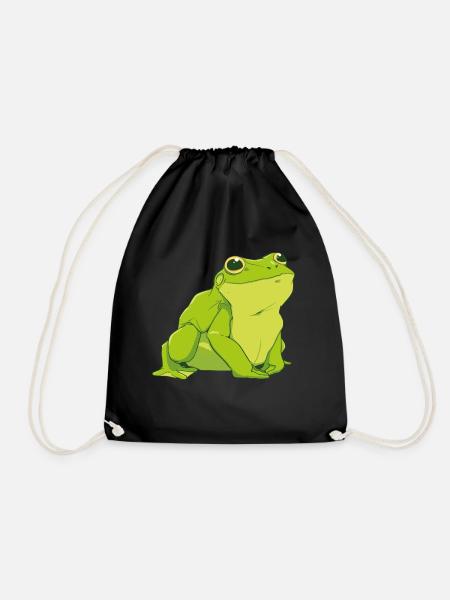 Happy Green Frog - Drawstring Bag - black