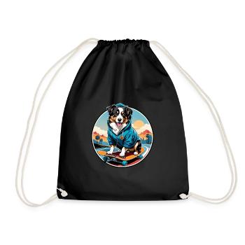 Chien de berger australien faisant du skateboard dans un sweat à capuche - Sac de sport léger - noir - Devant