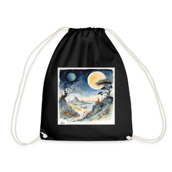 dessin animé de paysage de rêve nocturne - Sac de sport léger - noir - Devant
