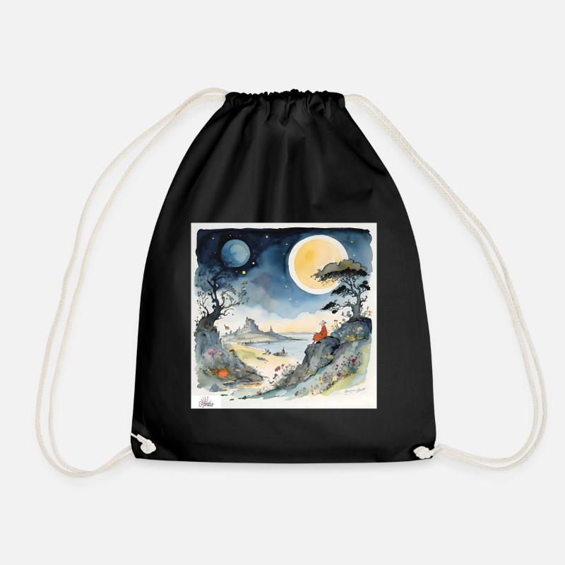 Night dreamscape cartoon - Drawstring Bag - black
