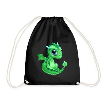 Baby Dragon Green | Cute Green Baby Dragon - Drawstring Bag - black - Front