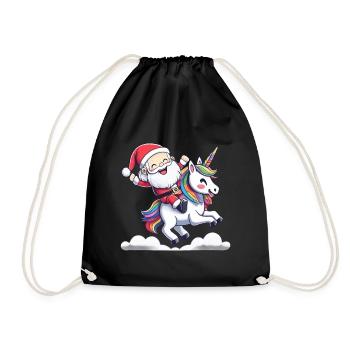 Santa Claus rides a unicorn - Drawstring Bag - black - Front