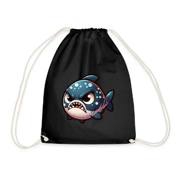 cute angry piranha - Drawstring Bag - black - Front