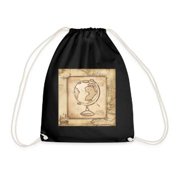 Geography - Globe & Pointer / Old World Map - Drawstring Bag - black - Front