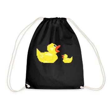 Duck mother with child chicks young gift duck - Drawstring Bag - black - Front