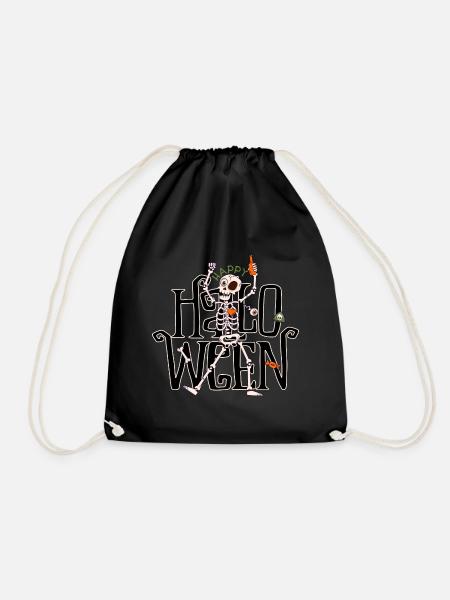 Lustiges Skelett, Frohes Halloween - Turnbeutel - Schwarz