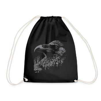 the raven ink detailed drawing - Drawstring Bag - black - Front