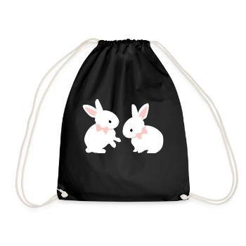 Blanc Twins lapin - lapin bébé oreille rose - Sac de sport léger - noir - Devant
