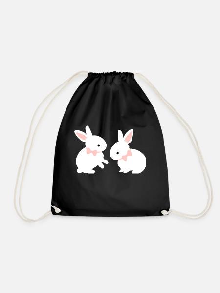 Weiße Häschen Zwillinge - Baby Osterhase rosa Ohr - Turnbeutel - Schwarz