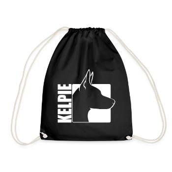 Kelpie Profile Dog Dogs Herding Dog Wilsigns - Drawstring Bag - black - Front