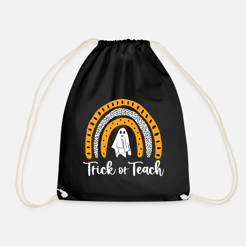 Trick Or Teach Rainbow Ghost - Drawstring Bag - black