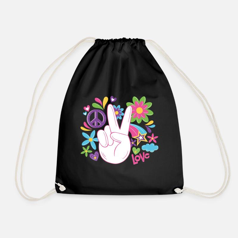 Peace Weltfrieden Flower Power Geschenk 70er Love - Turnbeutel - Schwarz