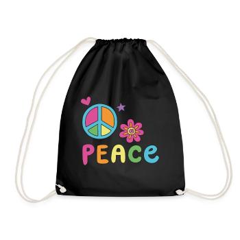 Peace World Peace Flower Power Gift 70s Love - Drawstring Bag - black - Front