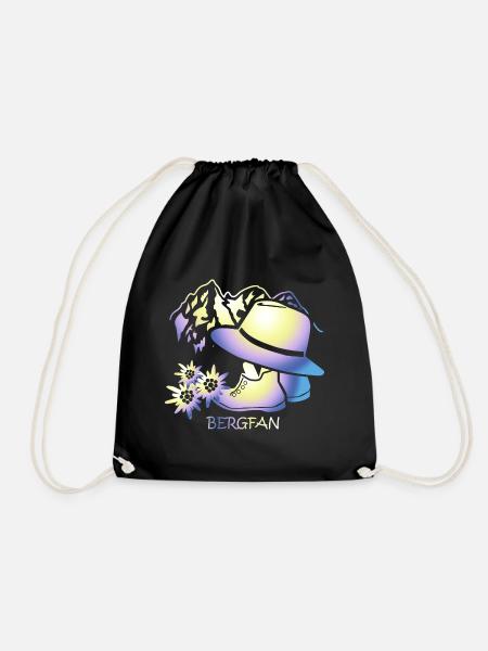 Motif Mountain Fan Mountain Friends Gift - Drawstring Bag - black