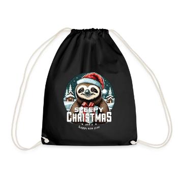 Weihnachtsfaultier - Sleepy Christmas - Turnbeutel - Schwarz - Vorne