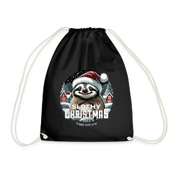 Weihnachtsfaultier - Slothy Christmas - Turnbeutel - Schwarz - Vorne