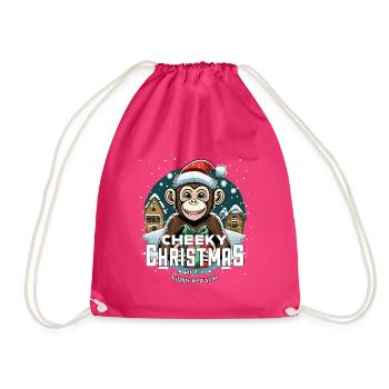 Christmas Monkey - Cheeky Christmas - Drawstring Bag - fuchsia - Front